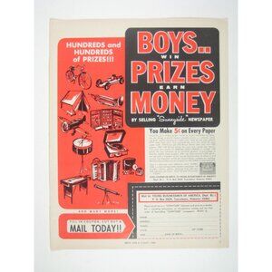 Vintage 1966 Print Ad Boys Win Prizes Earn Money Selling Sunnyside Newspaper AD